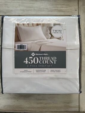 Member's Mark 450-Thread Count White Twin/Twin XL 3-Piece Sheet Set
